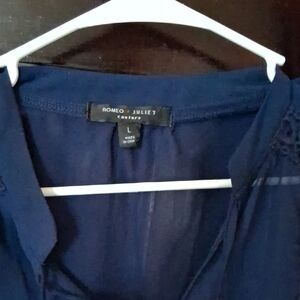 Romeo & Juliet Couture Navy Sheer Button-Up Blouse